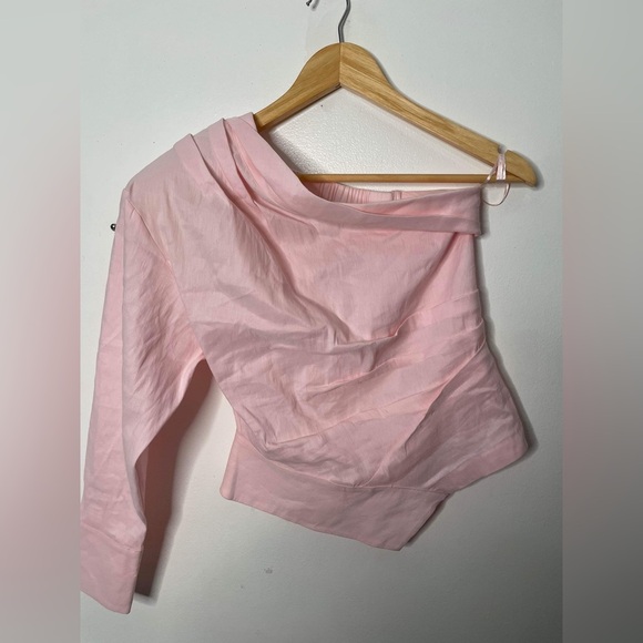 Zara pink asymmetrical one sleeve top size small - Picture 3 of 7